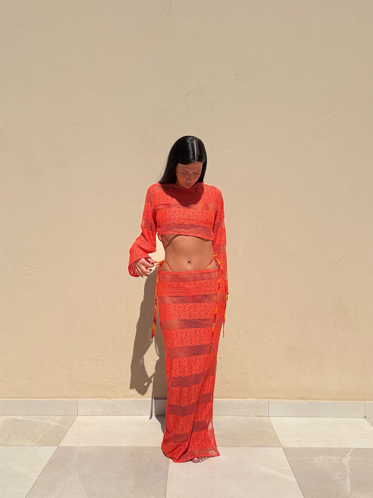 SUNRISE ORANGE CROCHET maxi skirt