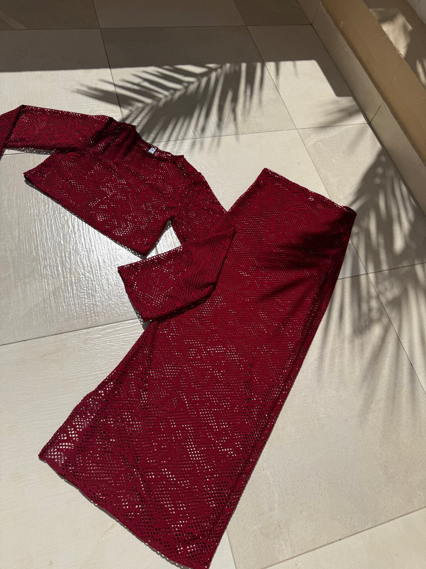 BURGUNDY FLORAL CROCHET maxi skirt